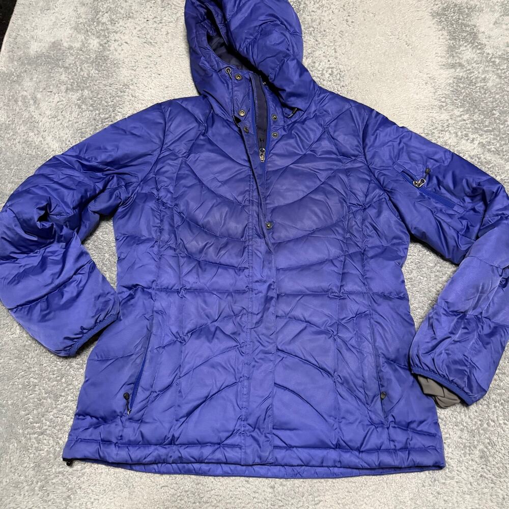 Lands End Down Puffer Coat Womens Medium 10-12 Purple Hooded Jacket